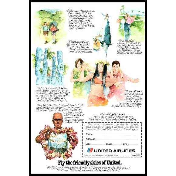 1978 United Airlines I Go To The Big Island Vintage Print Ad James A. Michener - Picture 3 of 3